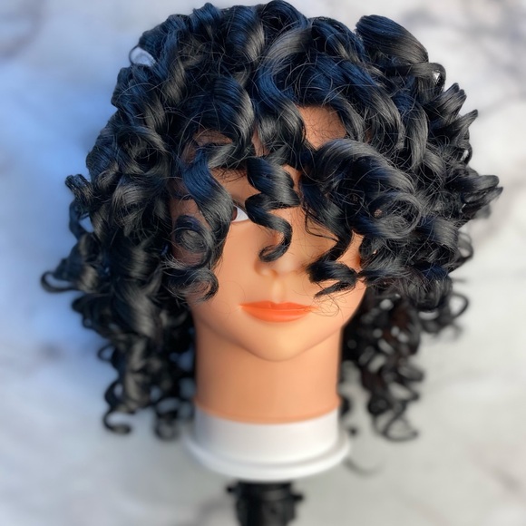 Black Curly Wig With Bangs - Picture 1 of 7